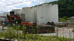 July 16: Freedom Industries tank farm demolition underway.