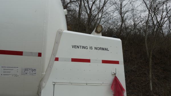 This little gem is on the side of a truck parked at a parking lot (taking up mush of the space) for the North Bend Rail Trail in Doddridge County, WV. You'd better vent, too. Massive pipelines will mean more of this mess. Photo by Vivian Stockman.