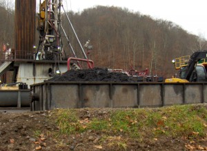Drill cuttings at a well pad in north-central West Virginia, awaiting transport to a landfill. Photo by Bill Hughes