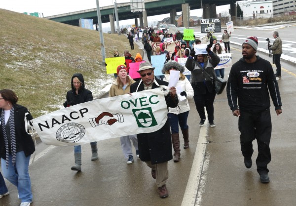 Obi Henderson, farthest at right, marches during the 2014 MCHM/ Elk River water crisis.