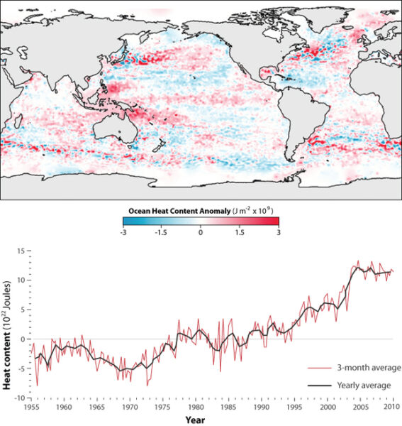 NOAA map of warming oceans